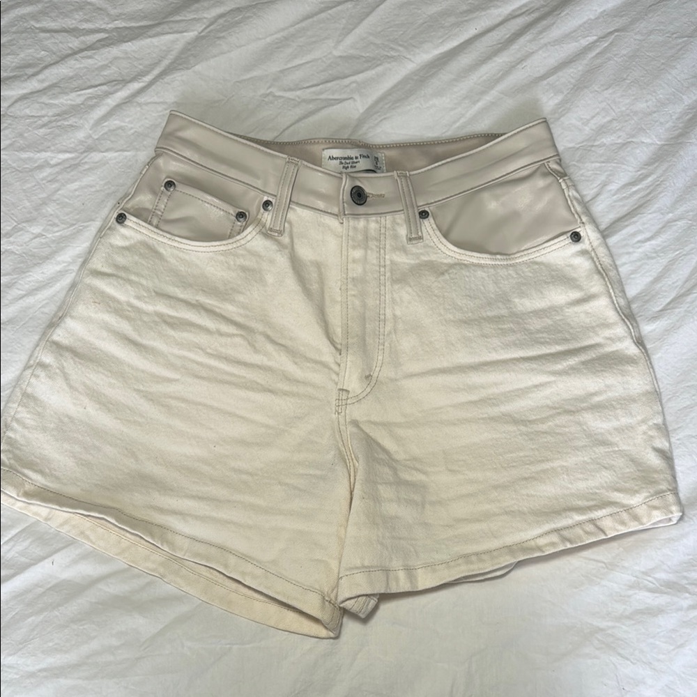 Abercrombie Cream & Leather High Waist Shorts